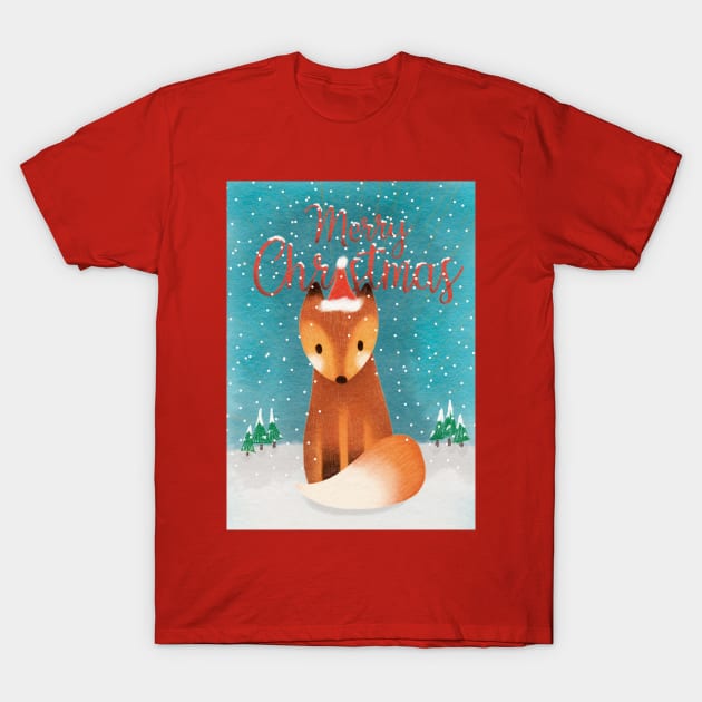 Merry Christmas Fox T-Shirt by lunarwaveee